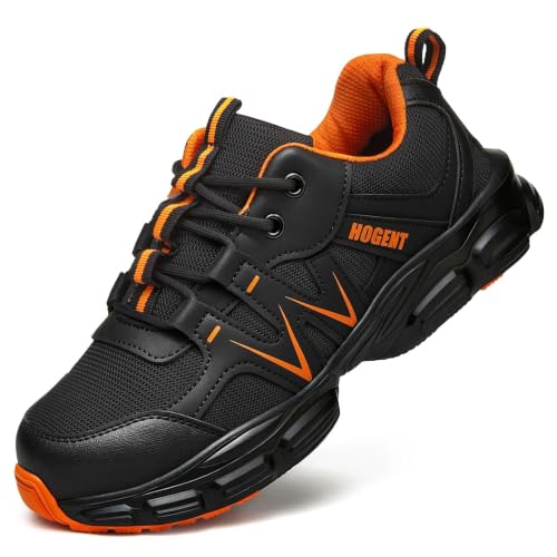 Image of Hogent Steel Toe Shoes for Men Women - Non Slip & Lightweight Work Shoes | Shock Absorption Cushion Sole, Breathable Safety Shoes, Ideal for Construction, Warehouse, Kitchen Work, Food Service