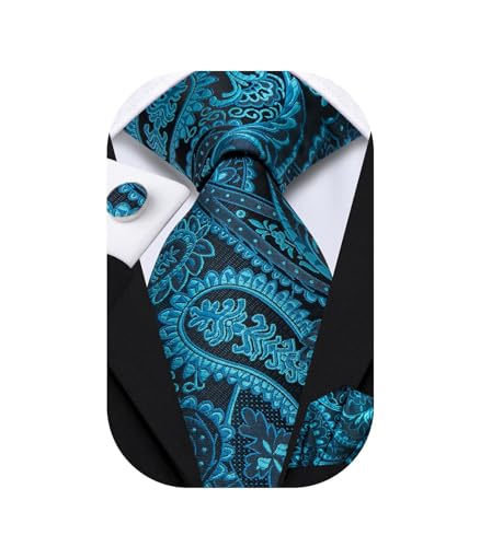 Image of Dubulle Mens Tie Set Solid Paisley Silk Striped Necktie for Men with Cufflinks Tie and Pocket Square