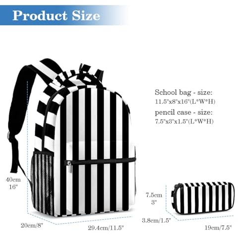 Ensemble cartable et sac à dos à rayures au motif graphique noir et blanc