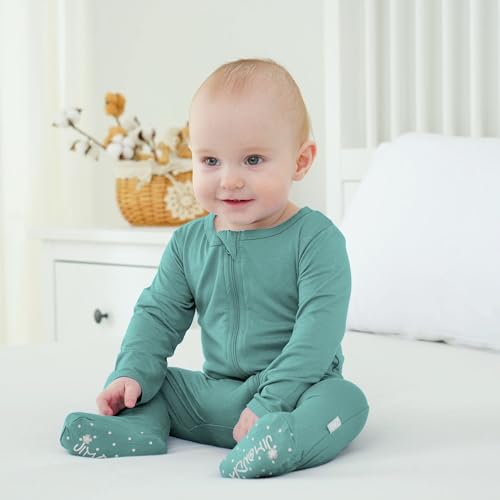 Baby Bamboo Rayon Romper Infant Footies Long Sleeve Double Zipper Outfits 2-Pack One-Piece Jumpsuits3