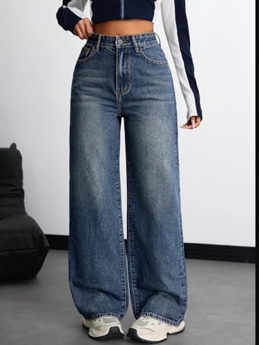 Image of KOTTY Women's High Rise Wide Leg Denim Jeans | Relaxed Fit Casual Everyday Jeans for Women