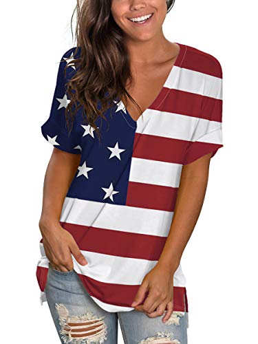American Flag T Shirts For Women Tops July Fourth Outfit Independence Day Tee Red Xl #TOP1