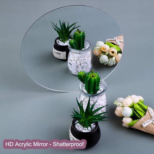 2 stuks zelfklevende acryl spiegel 24 cm HD ronde plakspiegel Grote kunststof kaderloze 2mm acryl spiegel tegels cirkel muur kleefstof voor thuis, decor (24 * 24cm*2mm) - Afbeelding 3