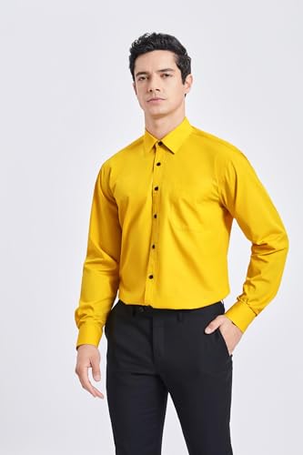 Image of HISDERN Mens Dress Shirts Long Sleeve Button Down Casual Shirts for Men Inner Contrast Formal Business Tuxedo Wedding Shirt