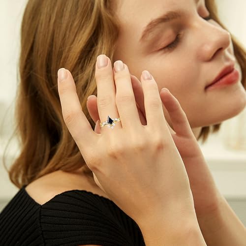 10K 14K 18K Gold Gemstone Engagement Ring Set for Women, 1.0 Carat Center Kite Cut Gemstone with Moissanite Bridal Rings Set for Women Wedding Ring Set Anniversary Bands Sets Free Engraved2