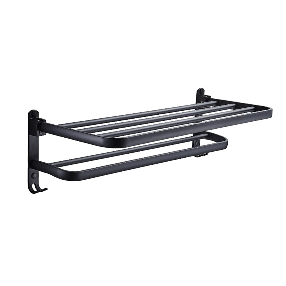 Toalla de pared con 2 rieles en aluminio de espacio negro con ganchos para baño
