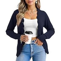 Yommay Womens Long Sleeve Cardigans Sweater Soft Lightweight V Neck Knit Casual Lady Cardigan Trendy Wavy,Navy Blue,X-Large