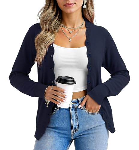 Yommay Damen-Strickjacke, langärmelig, weich, leicht, V-Ausschnitt, lässig, trendig, gewellt, marineblau, XL Yommay Damen-Strickjacke, langärmelig, weich, leicht, V-Ausschnitt, lässig, trendig, gewellt, marineblau, XL