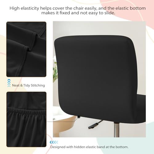 Gollense Bar Stool Covers Set of 4 Stretch Pub Counter Stool Chair Covers with Backs, Washable Square Swivel Barstool Seat Slipcover with Elastic Bottom for Low Short Back Dining Chair (Black) by Gollense - Used condition - Image 4