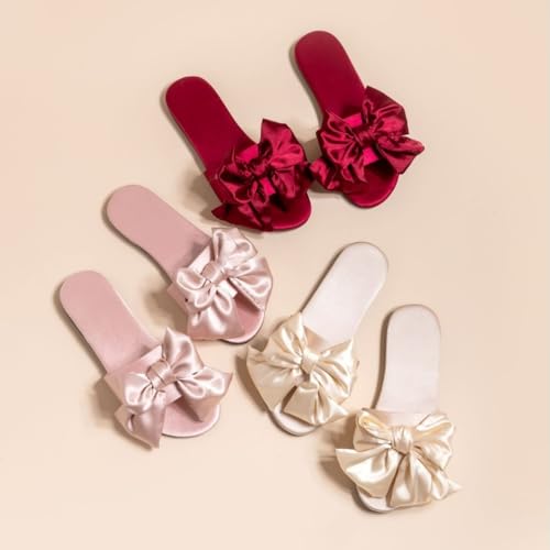 Premium Luxury Satin Silk All Seasons Comfort Bow Knot Women's House Slippers Non Slip Indoor Soft Home Slip On Shoes2