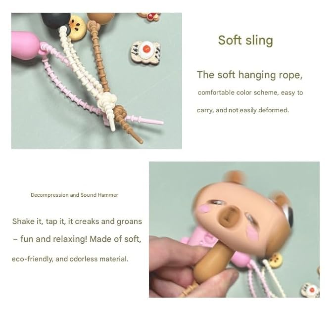 Image of Cartoon Cute Hammer Keychain With Sound For Kids, Shake Left Right Musical Beep Hammer Toy, Soft Grip Cartoon Handheld Sensory Keychain For Babies & Toddlers