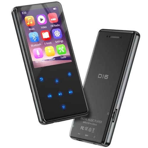 64 GB Lettore MP3 Bluetooth 5.3, mp3 e mp4 Lettore mp3 portatile altoparlante integrato, Schermo da 2,4 pollici Lettore MP3 bambini con radio FM, registratore, contapassi, e-book e auricolari inclusi