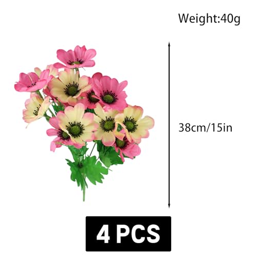 astylishome Artificial Flowers for Decoration Fake Daisy Flowers Outdoor Faux Plastic Flower Craft Accessories for Garden Porch Farmhouse Window Box Decor Pink 0705 - Image 3