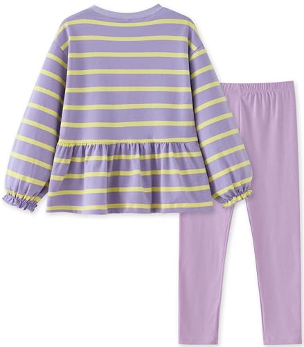 Image of UMELOK Girls Clothing Set 2 Pcs Long Sleeve Ruffle Print Top and Leggings Fall Outfit Size 4-7 Years