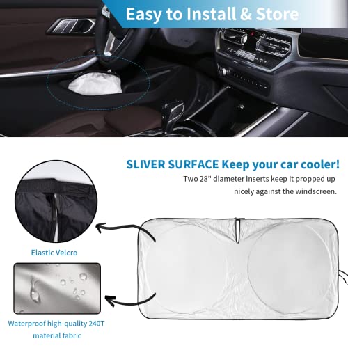 Custom Fit Windshield Sun Shade Compatible With Honda Fit 2015-2020 Front Window Sunshades Uv Ray Blocker 210T Reflective Polyester Sun Visor Cool Car Accessories Xxl(63" X39.4") #TOP7
