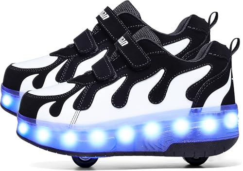 Aikuass USB Chargable LED Light Up Roller Shoes Wheeled Skate Sneaker Shoes for Boys Girls Kids