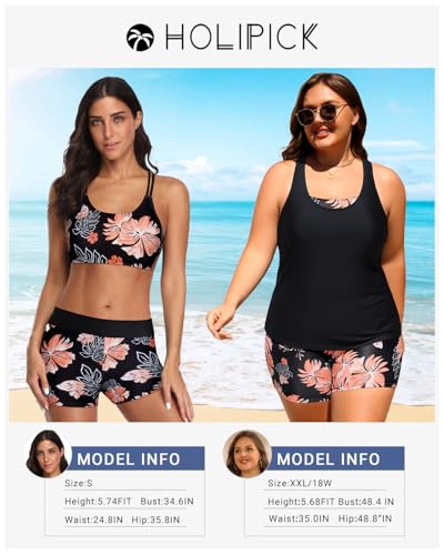 Image of Holipick 3 Piece Tankini Swimsuits for Women Tummy Control Bathing Suits Swim Tank Top with Bra Boy Shorts Teen Swimwear 2026