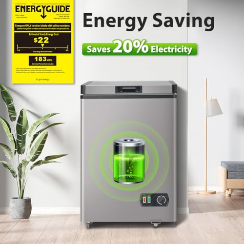 LifePlus Chest Freezer, 4.2 Cubic Feet Small Deep Freezers Top Door with Removable Basket, 7 Temperature Control Energy Saving, Compact Freezer for Home Kitchen Office Dorm Apartment Indoor Use, Grey