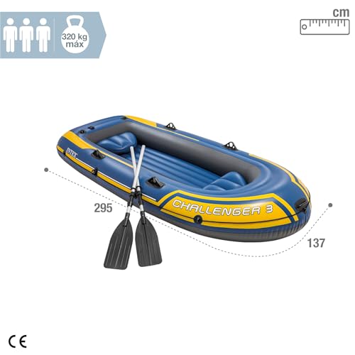 Intex Challenger 3 Set Schlauchboot – 295 x 137 x 43 cm – 3-teilig – Blau / Gelb - 4