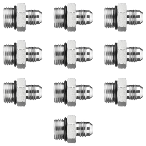 Image of 10 Pack Hydraulic Hose Adapter Fittings: 3 /8 inch JIC 37 Male x #8 SAE /ORB Male, Straight Tube Fitting Kits with Protection Cover