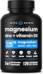 Vegan Magnesium Supplement | 3-in-1 Formula with Zinc & Vitamin D3 | Magnesium Glycinate, Malate & Citrate | Supports Bone, Muscle, & Heart Health | High Absorption & Bioavailability | 120 Capsules