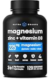 Vegan Magnesium Supplement | 3-in-1 Formula with Zinc & Vitamin D3 | Magnesium Glycinate, Malate & Citrate | Supports Bone, Muscle, & Heart Health | High Absorption & Bioavailability | 120 Capsules