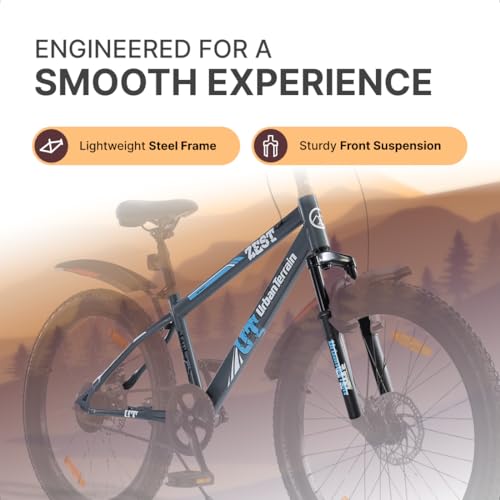 Image of Urban Terrain Zest Bicycle /Cycle for Boys 24 inch Mountain Bike with Dual Disc Brake & Front Suspension Single Speed Cycle for Boys /Girls | Ideal for 9-13 Years, Frame Size : 14 inch (Grey)