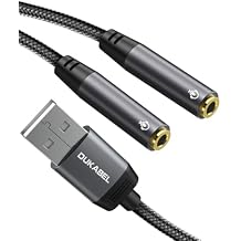DUKABEL USB Audio Splitter, 3.5mm Audio Splitter Adapter with Dual TRRS 4 Pole Jacks for PC, Laptop, Mac, Desktops, Linux, PS4, PS5 and MoreGrey