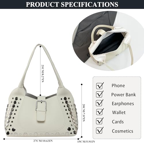 Studded Purses for Women Y2K Shoulder Bag Trendy Punk Purse Faux Leather Hobo Bags 90s Tote Handbag4