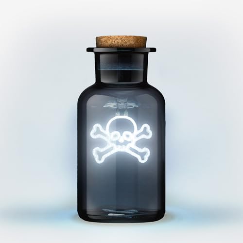 Image of Suck UK Poison Potion Skull Bottle Lamp | Gothic Home Decor & Horror Decor | Neon Light in Bottle | Halloween Lights & Halloween Home Decor | Gothic Decor & Mood Lighting | Halloween Night Light