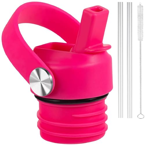 VGHNQ Pink Straw Lid for Hydro Flask Standard Mouth 18 21 24 oz, Replacement Sport Cap with Handle, BPA-Free Straw Lid with 2 Straws + Brush, for Gym Fitness Running Sports Workout