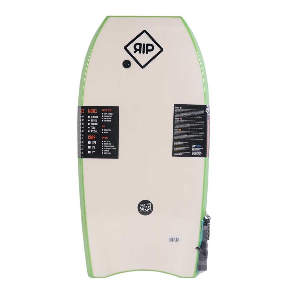 RIP Bodyboard - RIP Ripper EPS 42 + Flat Leash - 6 Combinaisons de Couleurs, CXLPE 4 mm Deck,Crescent Tail, Stringer en Fibre, 50/50 Simple Rail - Livré avec Plug Idéal pour débutant