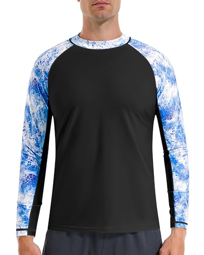 SEAOYOZO Men Long Sleeve Swim Shirts, UV Sun Protection Rash Guard, UPF 50+ Fishing Base Layer for Swimming L