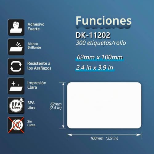 DK-11202 Etiquetas de envío de 62mm x 100mm compatibles con Brother QL de BETCKEY 2