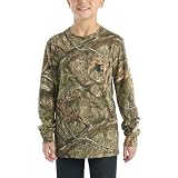 Carhartt Boys' Long Sleeve Crewneck T-Shirt with Pocket, Mossy Oak DNA Camo Print, 6