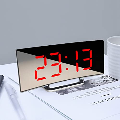 Lancoon Reloj Despertador Digital, LED Pantalla Curva Grande con Espejo Snooze Batería Soporte Puerto de Carga Colores 12/24 Horas para Hogar Dormitorio - imagen 5