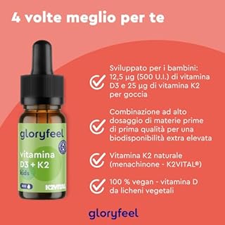 Vitamina D3 Bambini, D3 K2 Gocce, Eletto PRODOTTO DELL'ANNO 2025, Integratore Vitamina D3 500 U.I. vegetale da Licheni + 25µg Vitamin K, 10ml (10 Mesi), Vitamine per Bambini a partire da 4 Anni