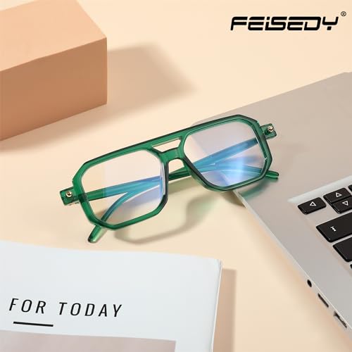 Image of FEISEDY Vintage Square Blue Light Blocking Reading Glasses Women Men B0090 | 70s Flat Aviator Glasses,Aviator readers
