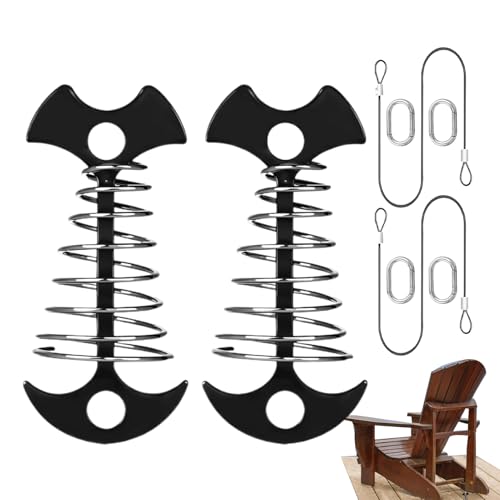 Piquete De Anclaje para Terraza - Piquete En Forma De Espina con Cuerda para Kayak,2 Piezas de Equipo de Montaje Resistentes con 2 Cuerdas y 4 Mosquetones para Barbacoa Sillas de Kayak Mesas