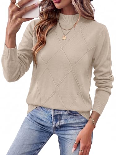 WIHOLL Womens Sweaters Tops Long Sleeve Fall Outfits 2026 Winter Apricot M