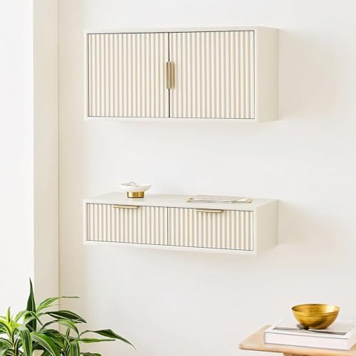 Image of ONIJA Wooden 2 Door & 2 Drawer Wall Mounted Kitchen Cabinet for Home Office | Multi-Purpose Cabinet with Storage for Kitchen | Premium HDMR Wood | Color:- White | Assembly-DIY (Do-It-Yourself)
