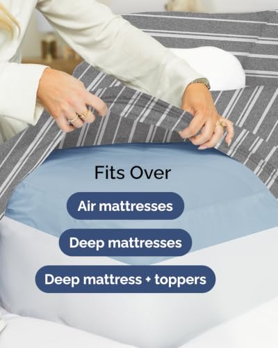 Image of Extra Deep Flex Top Split Head King Sheet Set - 6 Piece Breathable and Cooling Sheets - Hotel Luxury Bedding for Women, Men, Kids & Teens - Easy Secure Fit - Extra Deep Pockets - Grey Stripes 3