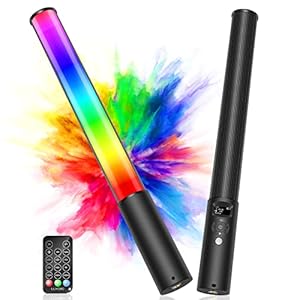 RGB Video Light Wand, Handheld Multi Color LED Photography Light Stick with Remote Control, Dimmable 2500K-6500K CRI97+ Full-Color LED Light with 2500mAh Rechargeable Battery, 12 Light Scenes