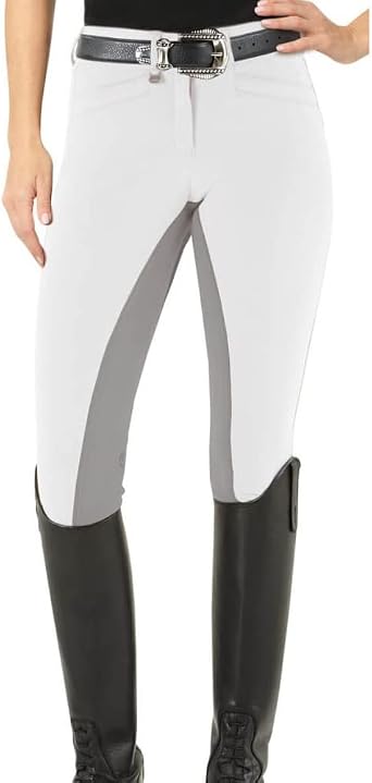 Ovation Womens White Celebrity Slim Secret Front Zip Full Seat Slim Dry-Tex Syntec Antistatic Flexible Horse Riding Breeches, 32 Regular