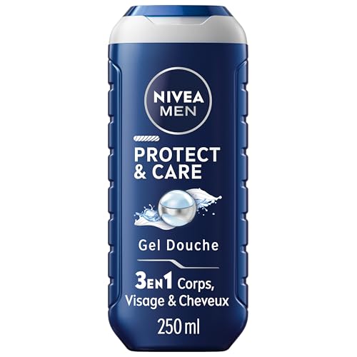 NIVEA MEN Gel douche Protect & Care (1x 250 ml) — Soin lavant enrichi en Aloe Vera naturel — Gel douche homme 3 EN 1 — Soin nettoyant corps visage et cheveux à la formule hydratante