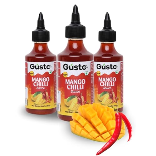 Gusto Foods Sweet Mango Sauce 720g (Pack of 3) | Sweet and Sour Mango Sauce | Made with Fresh Alphanso Mangos & Sankeshwari & Kashmiri Chilies | Aam Chutney | Khatta Meetha Pickled Mango Sauce