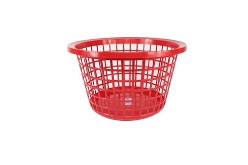 VTL® ROUND PLASTIC LAUNDRY BASKET WASHING BASKET CLOTHING HAMPER- 4 COLOURS (RED)