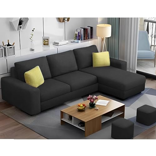 Image of Orland 4 Seater RHS L Shape Sofa Set for Living Room | Color - Black | Premium Fabric Sofa