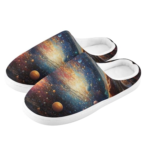 Space Galaxy Universe Planet Slippers for Women Men Indoor Slippers Memory Foam Fuzzy Slippers House Shoes for Indoor Outdoor Size 6/7 214B36874