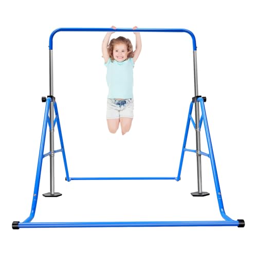 TONFEION Faltbarer Gymnastikstange, Gymnastik Turnreck für ab 3 Jahren Jungen und Mädchen Reckstange, Reckanlage Turnstange bis 80kg, Horizontale Training Bar Indoor, Höhenverstellbar 115-155cm, Blau